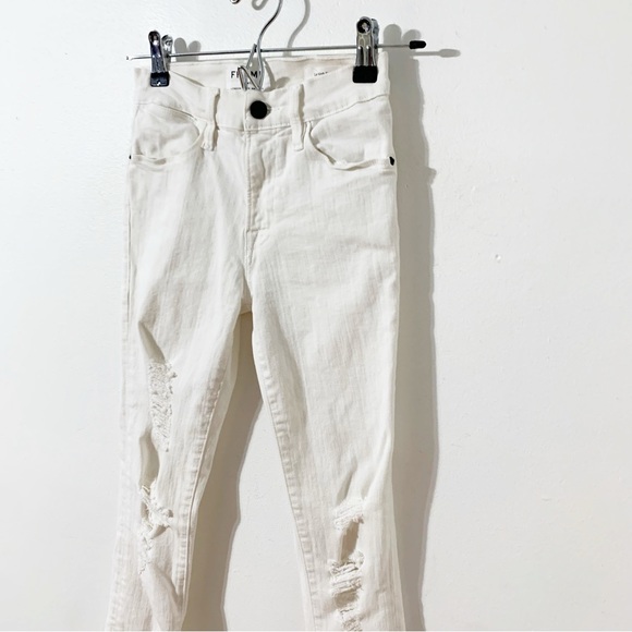 Frame Denim Blanc Jefferson Le High Skinny Distress White 🤍 Denim Jeans Holes - Picture 2 of 13